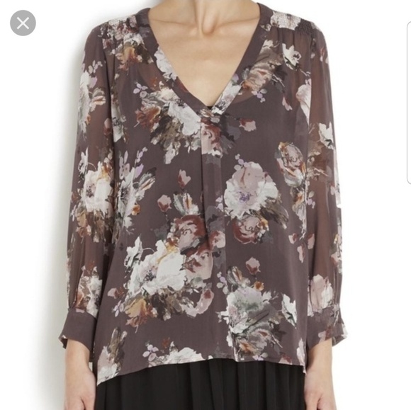 Joie Sz S Silk Aceline Print Popover Top Dark Floral - Picture 1 of 8